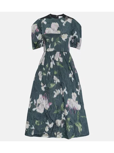 Sukienka midi Erdem w kwiatki do kolan garniturowa czarna