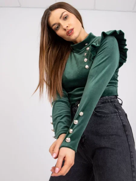 Bluză Fashionhunters cu volane verde