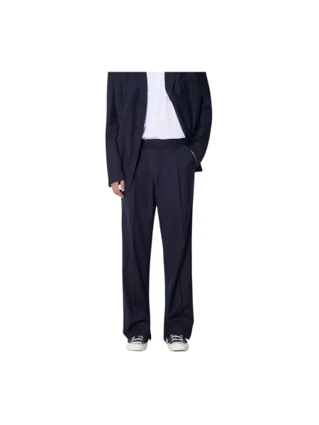 Spodnie wełniane Straight Leg Pants granatowy proste niebieskie