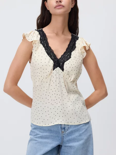 Reserved Блузка з мереживом кремовий 