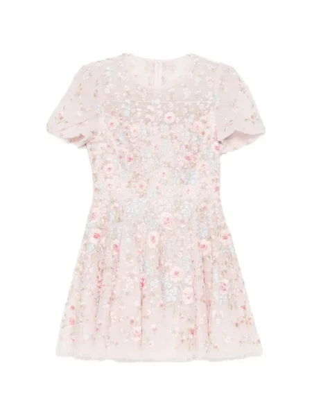 Květinové oblekové šaty Needle & Thread s výšivkou růžové