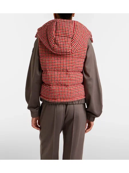 Vlnená kockovaná páperová vesta Moncler červená