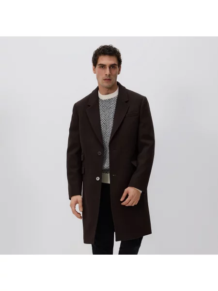 Reserved Kabát ze směsi vlny tmavě hnědá