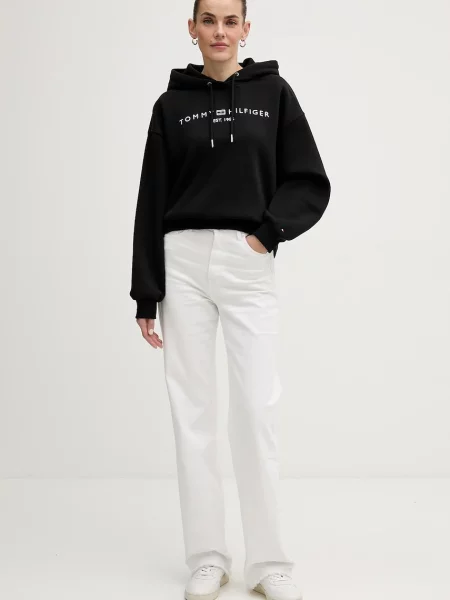 Tommy Hilfiger mikina s kapucňou dámska s bavlnou čierna