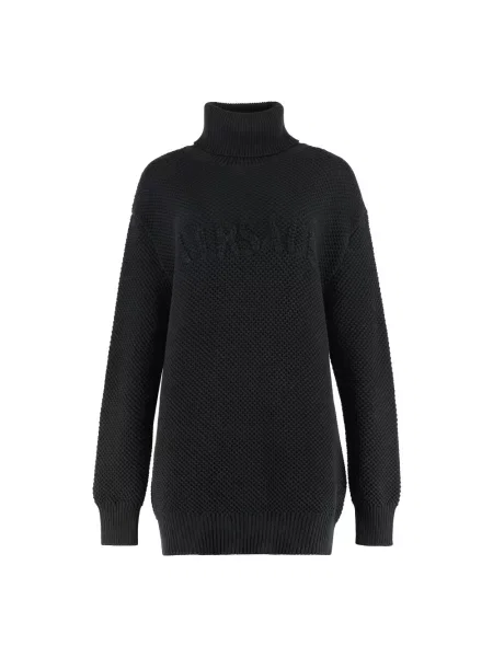 Sweter z golfem Versace żakardowy czarny