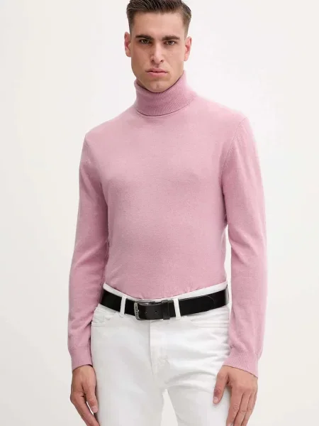 United Colors of Benetton sweter wełniany lekki z golferm różowy