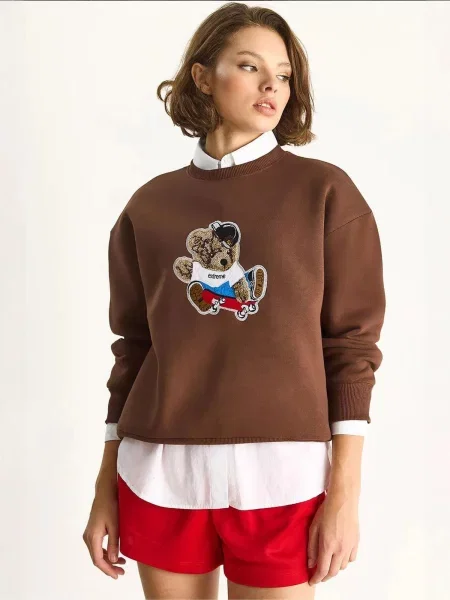 Bianco Lucci Sweater majica plava / smeđa / crvena crna