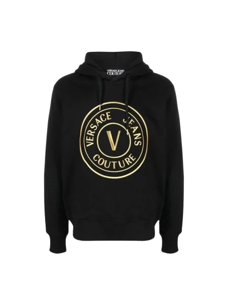 Sweter Versace Jeans Couture z kapturem z logo czarny