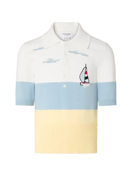 Tricou polo Thom Browne din jerseu alb