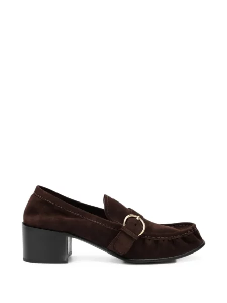 Pantofi loafer Miu Miu din piele de căprioară cu cataramă maro