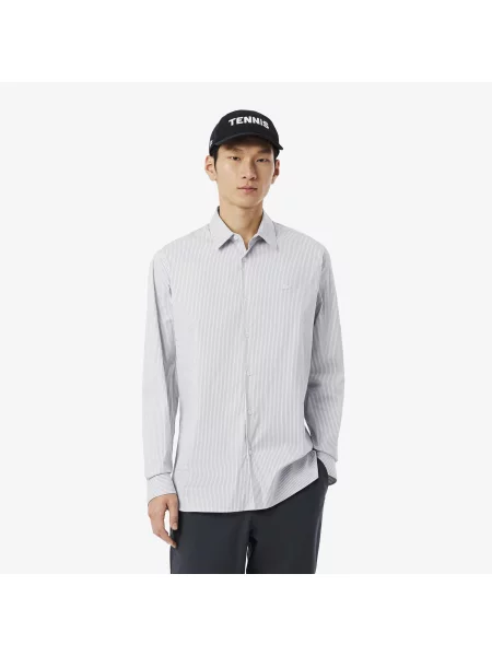 Lacoste Koszula Slim Fit W Paski Z Elastycznej Popeliny biały