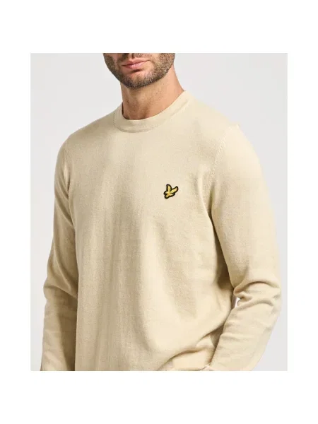 Lniany sweter Lyle & Scott z okrągłym dekoltem beżowy