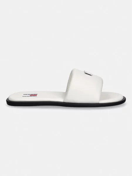 Tommy Jeans natikači z ravnim podplatom usnjeni TJW SOFT PADDED CASUAL SLIDE bež