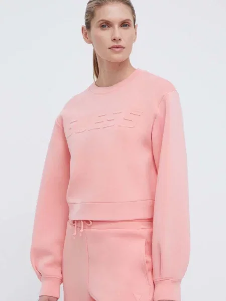 Меланжов суитчър Guess с принт розово