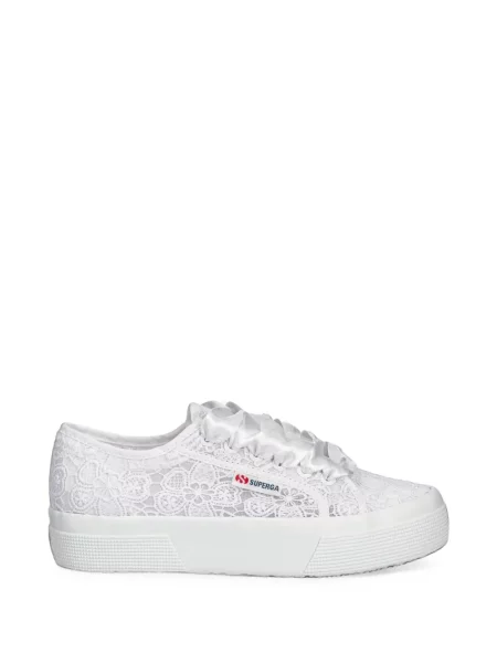 Sneakerși Superga cu platformă din dantelă alb