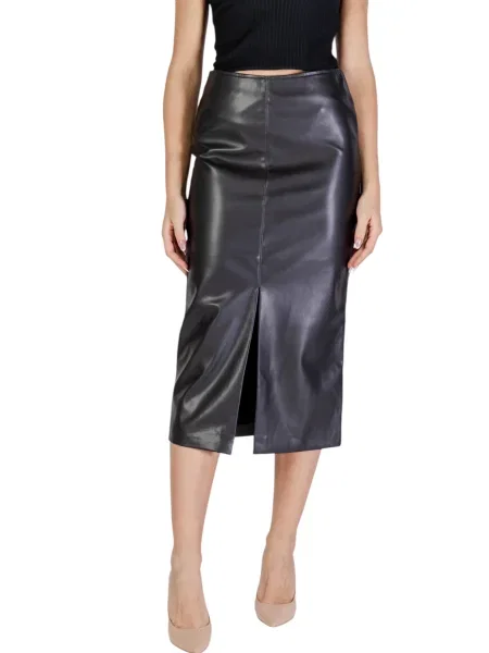 Spódnica midi Ichi do kolan skórzana czarna
