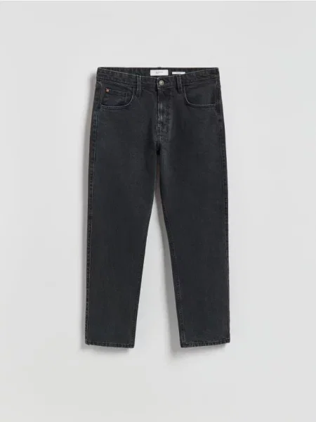 Reserved Jeansy straight z efektem sprania szary