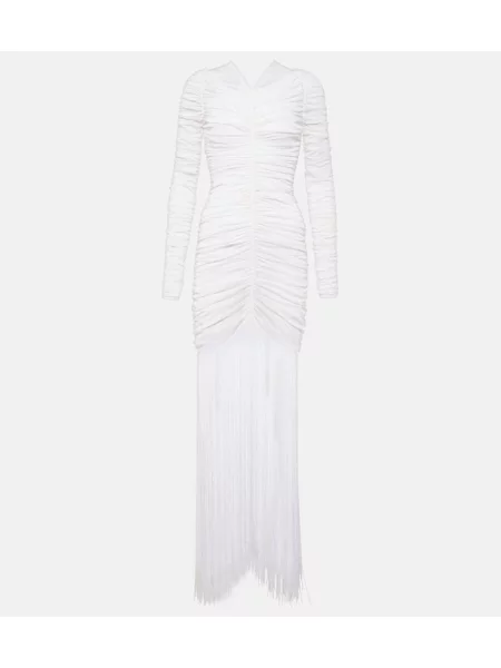 Rochie Khaite cu franjuri de mătase alb