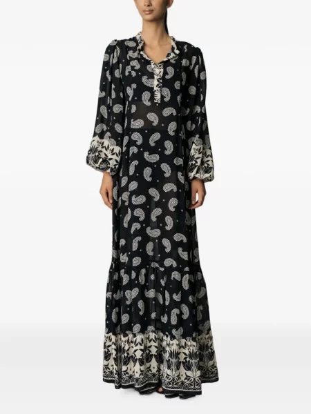 Rochie maxi Miau By Clara Rotescu cu imagine cu model paisley negru