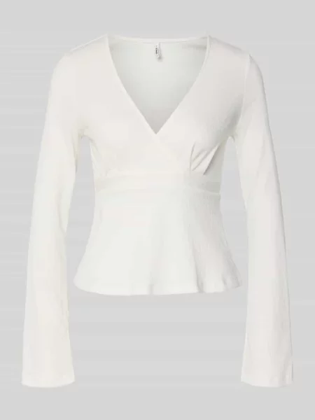 Koszulka z długim rękawem w optyce kopertowej w kroju regular fit model PELLY' Only biała