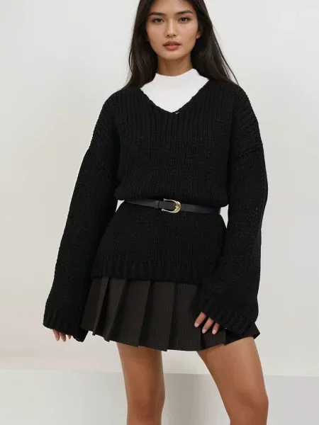 Trend Alaçatı Stili Pulover negru