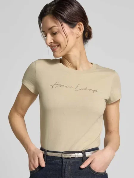 T-shirt z logo i okrągłym dekoltem Armani Exchange zielona