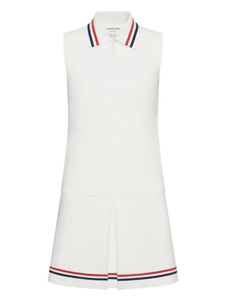 Rochie mini Thom Browne cu dungi plisată de costum alb