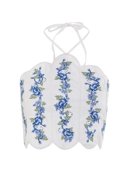 Top Agua Bendita cu model floral alb