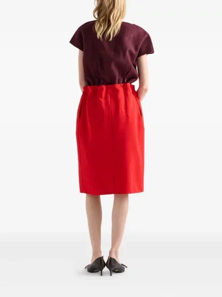 Fusta plisata Prada cu funde plisată până la genunchi roșu