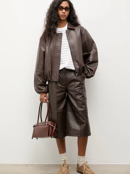 Answear.LAB pantaloni din piele NATTIE maro