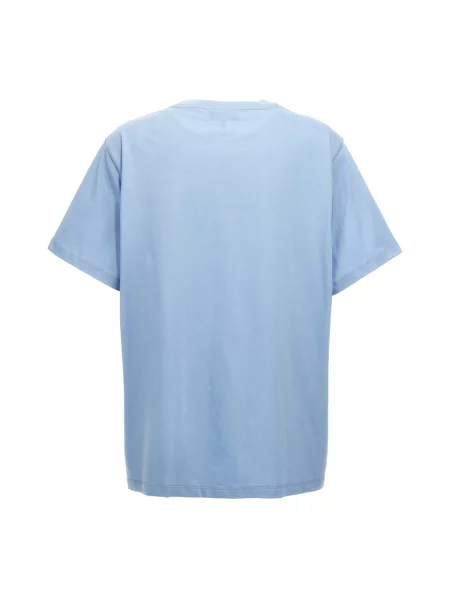 T-shirt basic Ganni w tygrysie prążki z dżerseju z dekoltem w kształcie litery U niebieski