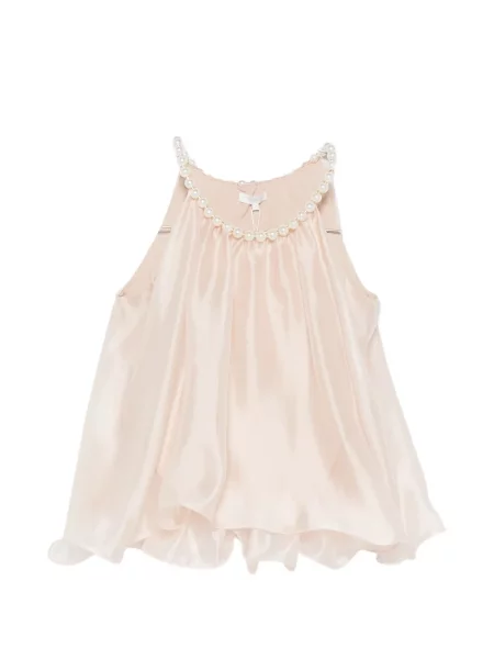 Дантелена блуза Paper Lace с перли с дантела розово