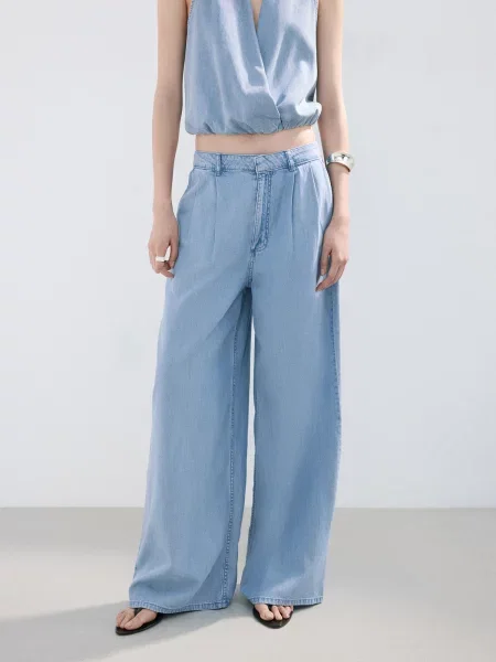 MANGO Pantaloni cu cute Ibiza denim albastru