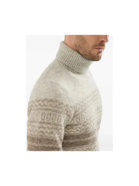 Sweter z golfem Brunello Cucinelli wełniany beżowy