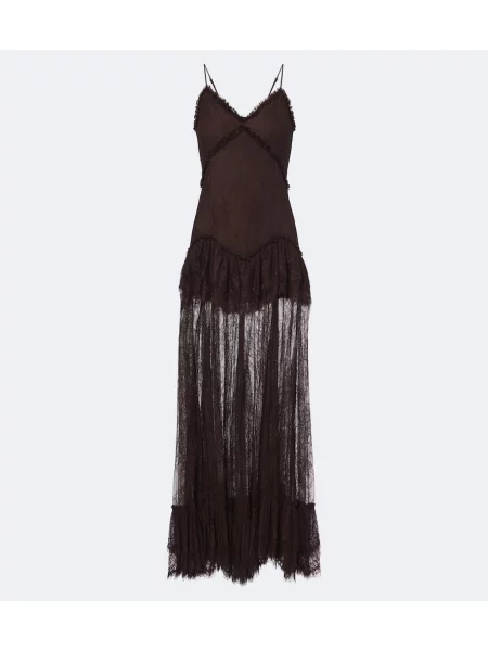 Rochie maxi De La Vali cu volane din dantelă maro