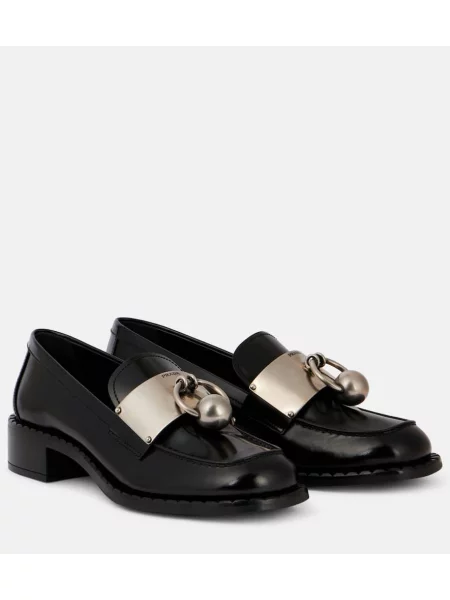Usnjene loaferke Prada črna