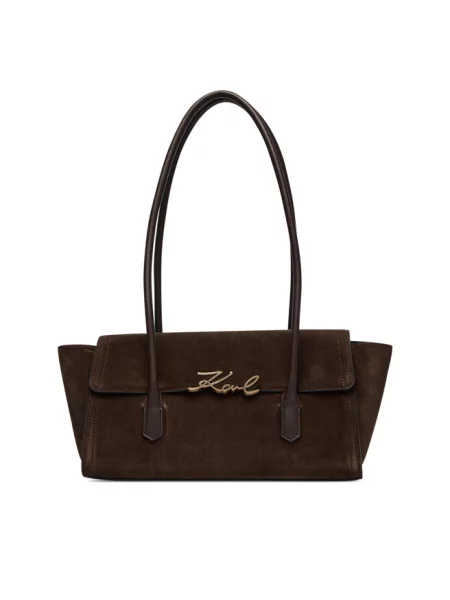 Karl Lagerfeld torebka bagietka zamszowa K/SIGNATURE brązowa