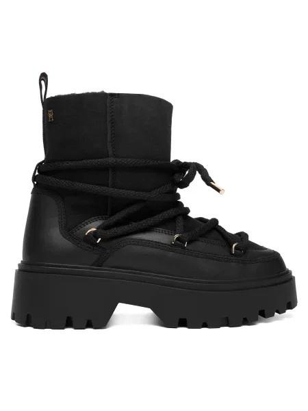 Tommy Hilfiger Апрески Real Shearling Laceup Snowboot черен