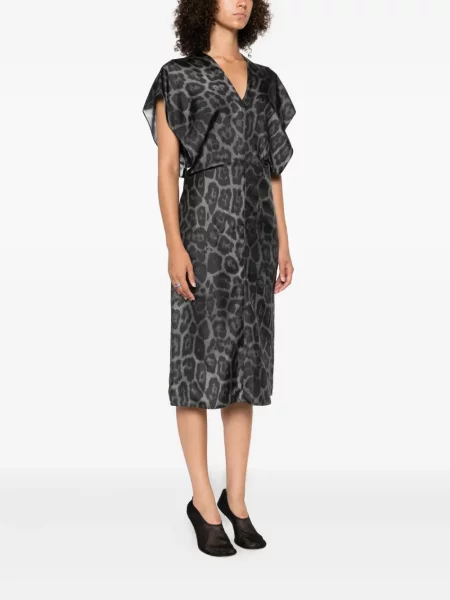 Rochie midi Stella Mccartney cu imagine cu model leopard cu decolteu în V gri