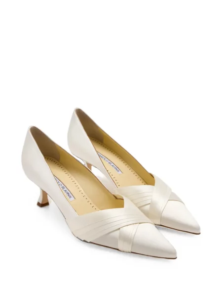 Pantofi cu toc Manolo Blahnik cu bretele alb