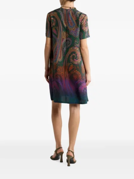 Selyem paisley mintás mini ruha Etro zöld