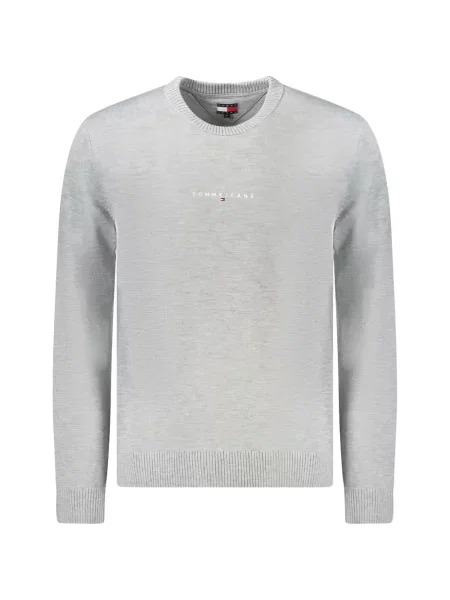 Pulover Tommy Jeans cu broderie cu decolteu rotund gri