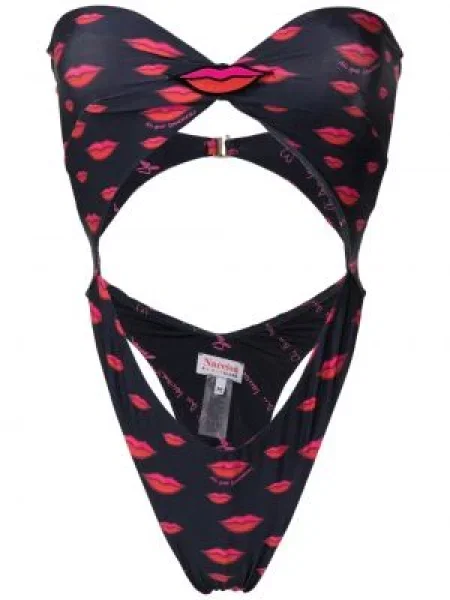 Costum de baie Amir Slama cu imagine negru