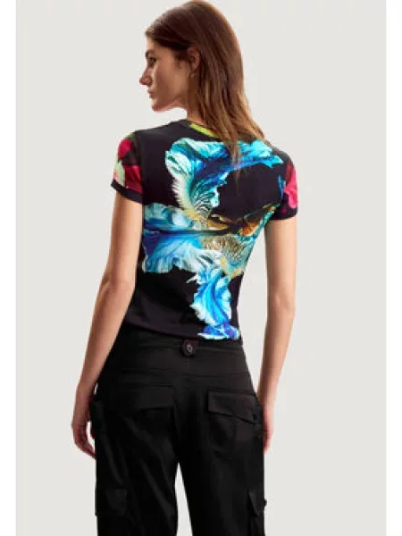 Desigual Marškinėliai TS_MULTIFLOWERS_LAC Mėlyna Casual Fit juoda