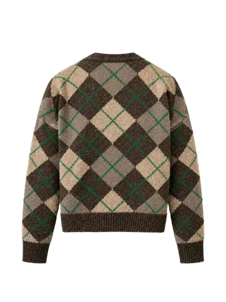 Πλεκτή ζακέτα Weekend Max Mara με λαιμόκοψη v argyle καφέ