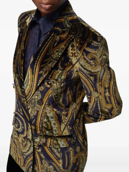 Sacou Etro cu imagine cu model paisley cu două rânduri de nasturi albastru
