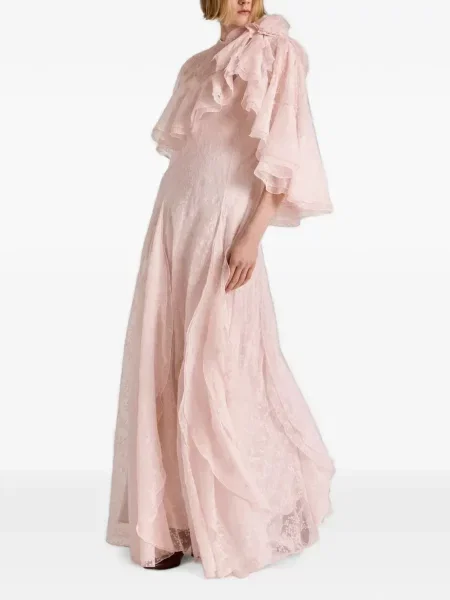 Rochie maxi Alberta Ferretti cu model floral din dantelă roz