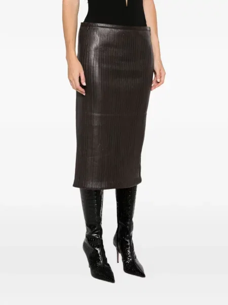 Fustă din piele Tom Ford cu broderie maro