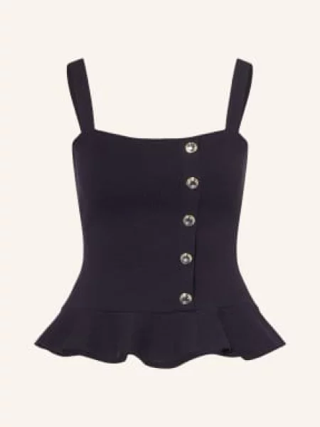 Dzianinowy top Claudie Pierlot z falbankami granatowy