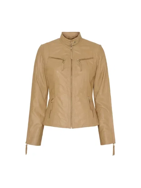 Kurtka skórzana Btfcph beżowa